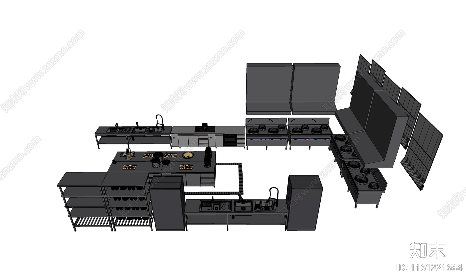 现代酒店后厨SU模型下载【ID:1161221644】