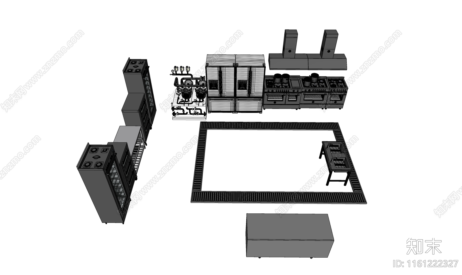 现代酒店后厨SU模型下载【ID:1161222327】