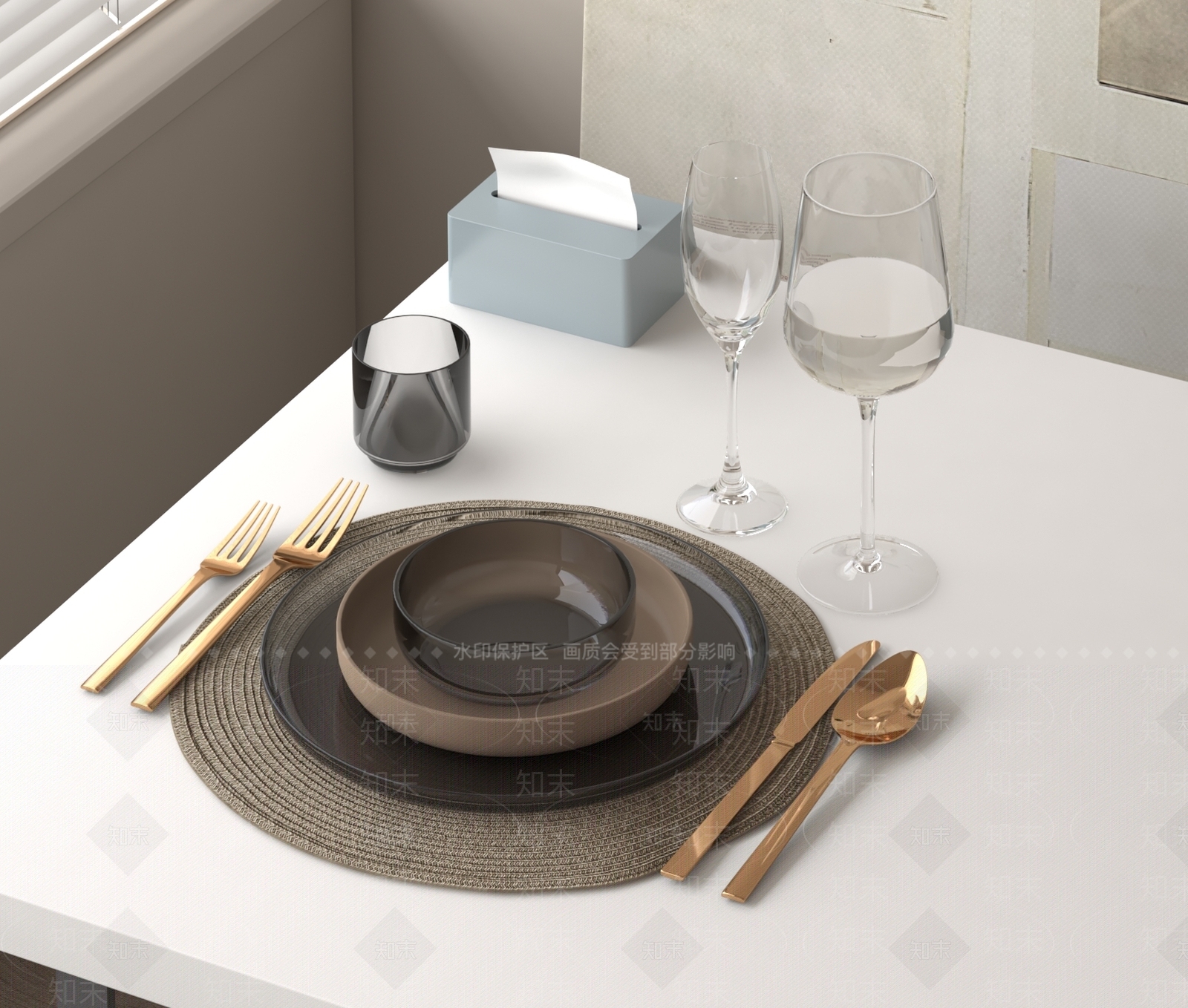 现代餐具组合3D模型下载【ID:1161222637】