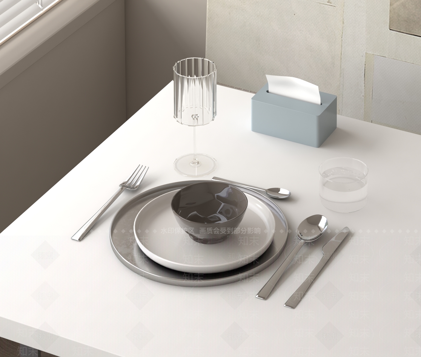现代餐具组合3D模型下载【ID:1161222957】