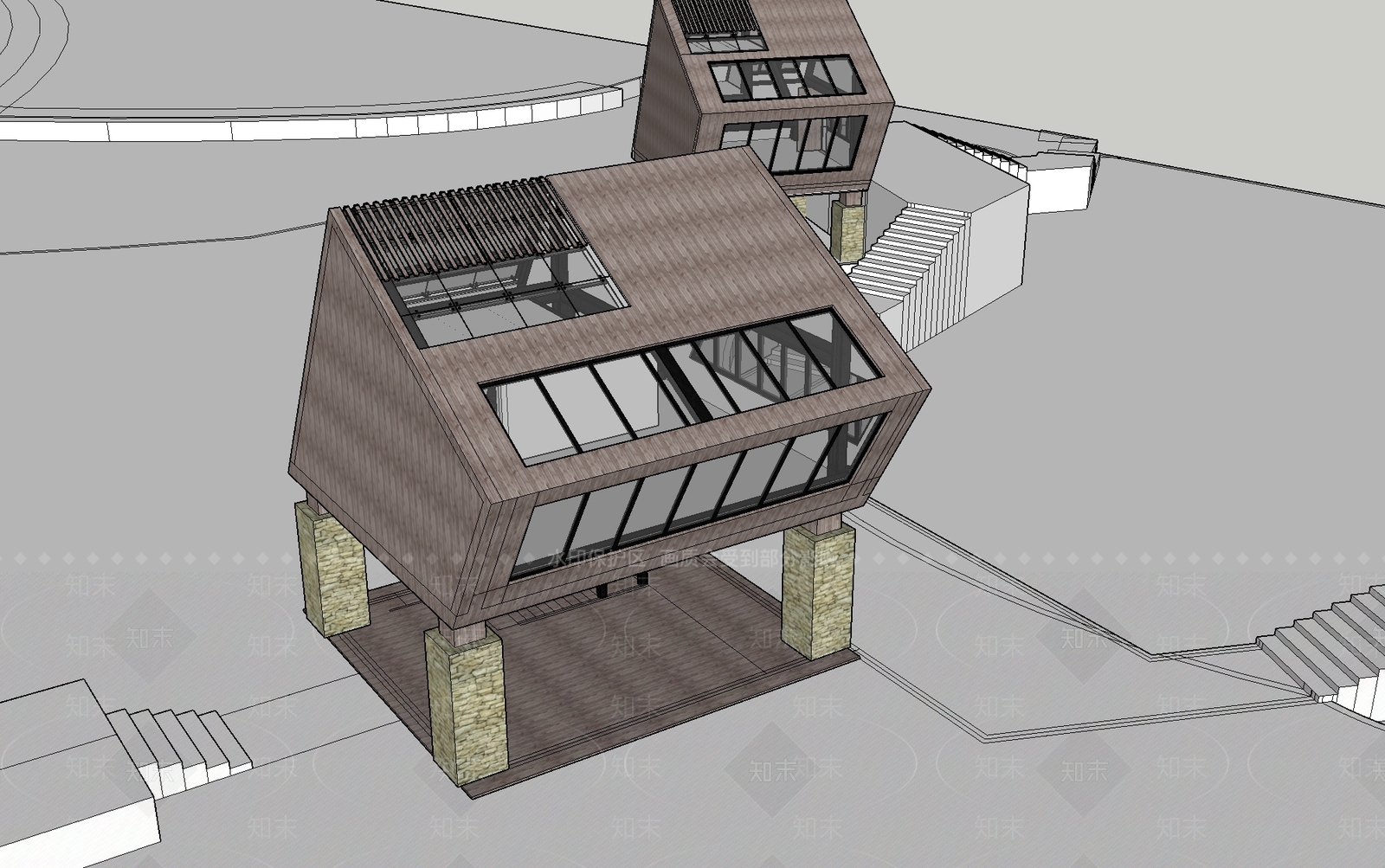 现代特色木屋建筑SU模型下载【ID:1161227628】