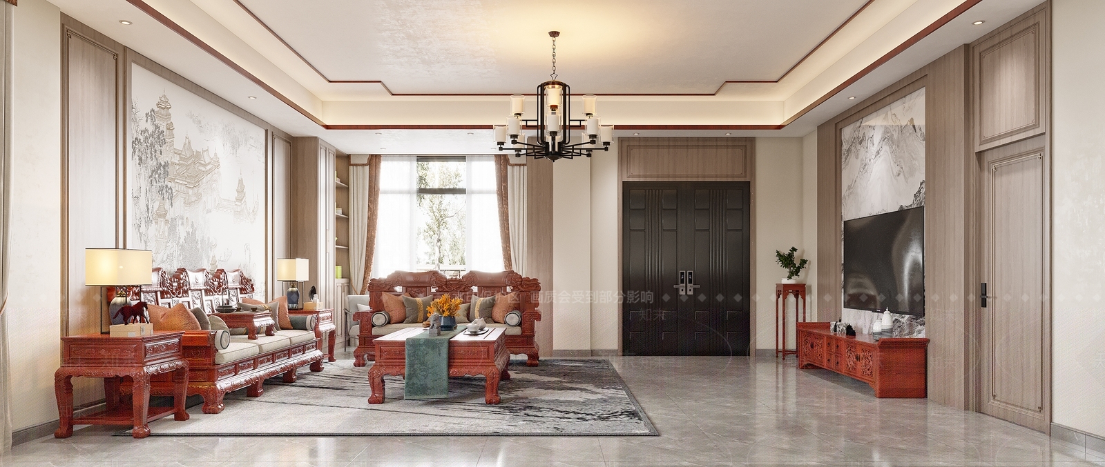 中式客厅古典软装3D模型下载【ID:1161229034】