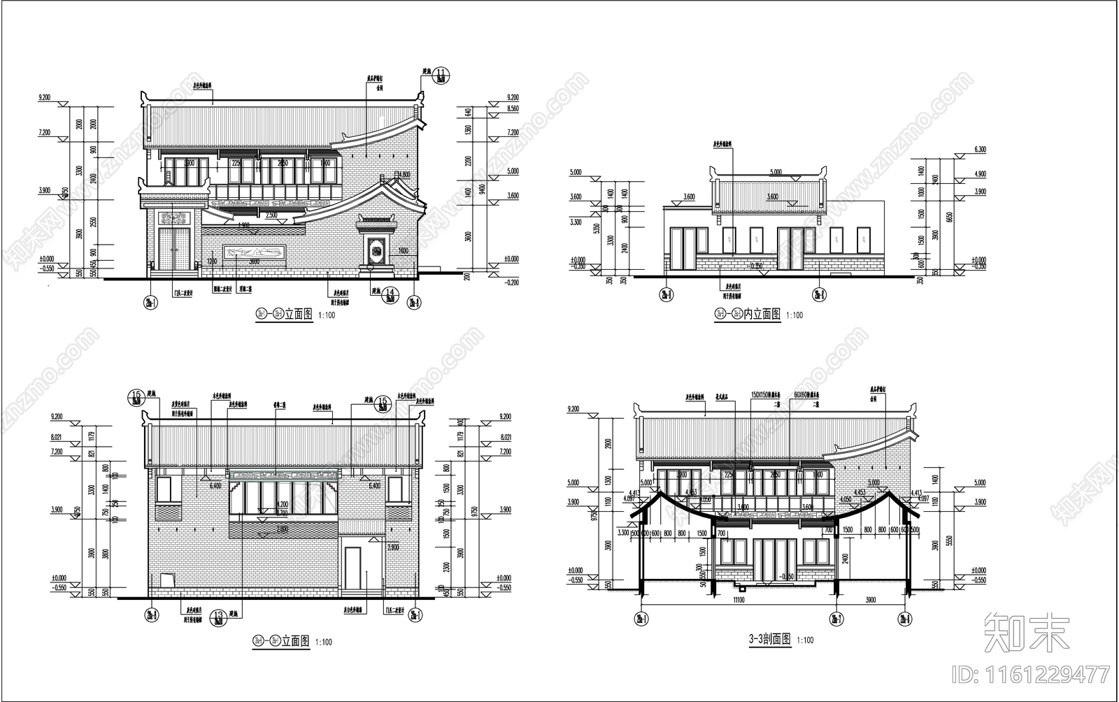 新中式风格商业街建cad施工图下载【ID:1161229477】