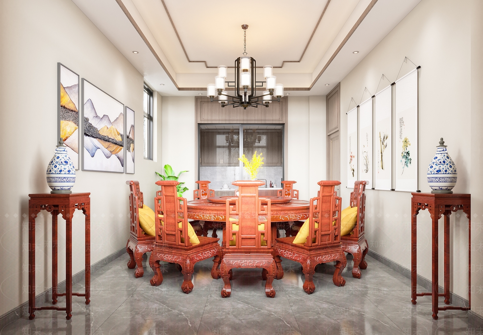 中式古典餐厅3D模型下载【ID:1161230164】