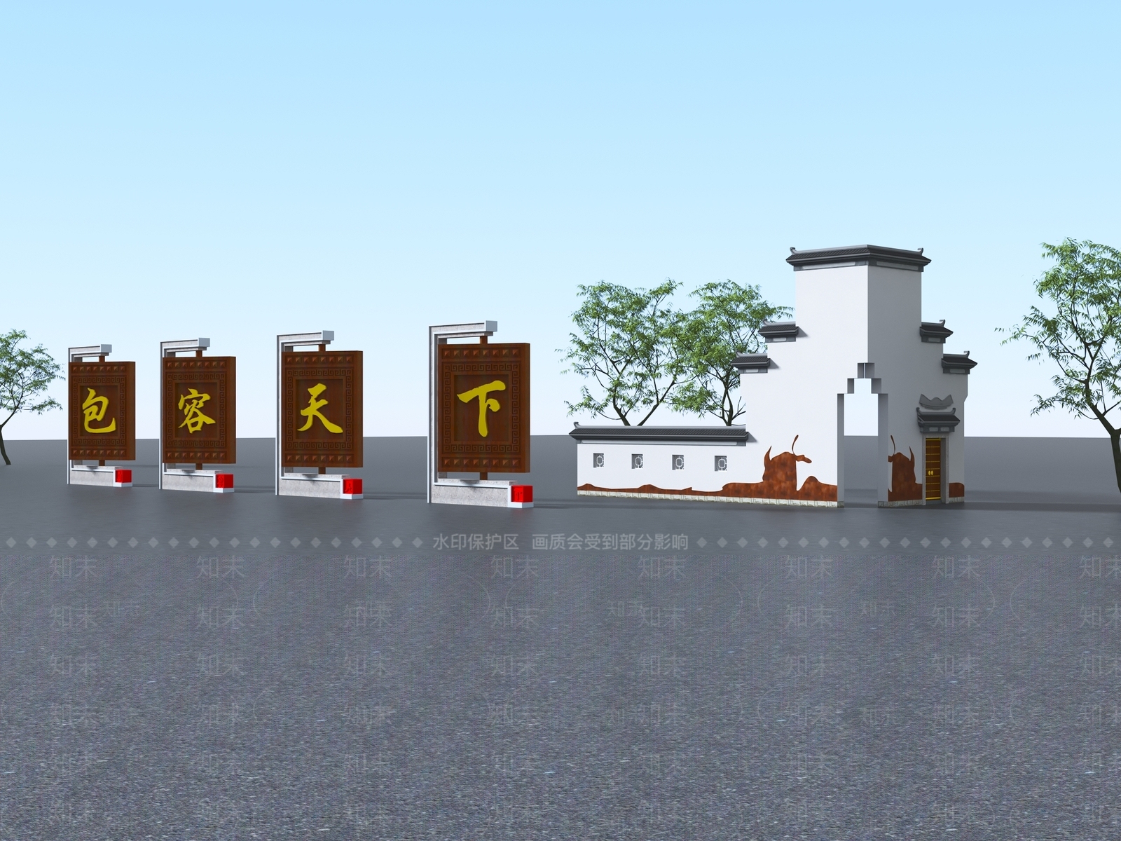 新中式乡村景墙3D模型下载【ID:1161231925】