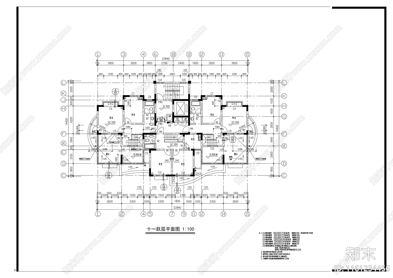 十二层住宅楼建cad施工图下载【ID:1161234456】