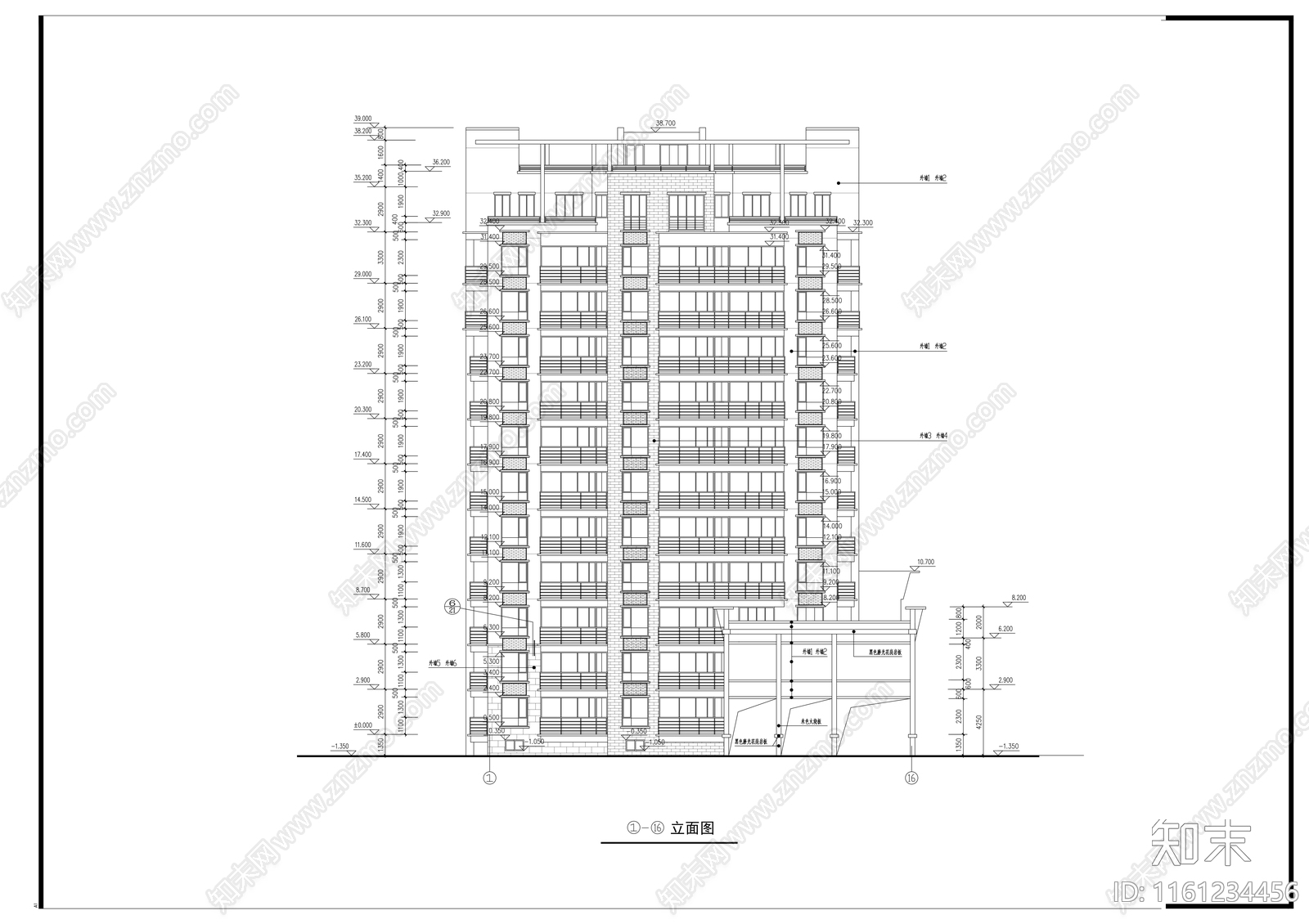 十二层住宅楼建cad施工图下载【ID:1161234456】