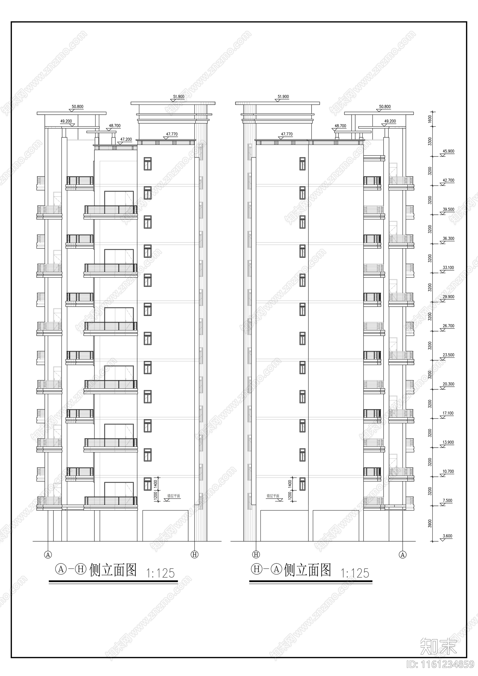 十三层一梯三户高层住宅楼建cad施工图下载【ID:1161234859】