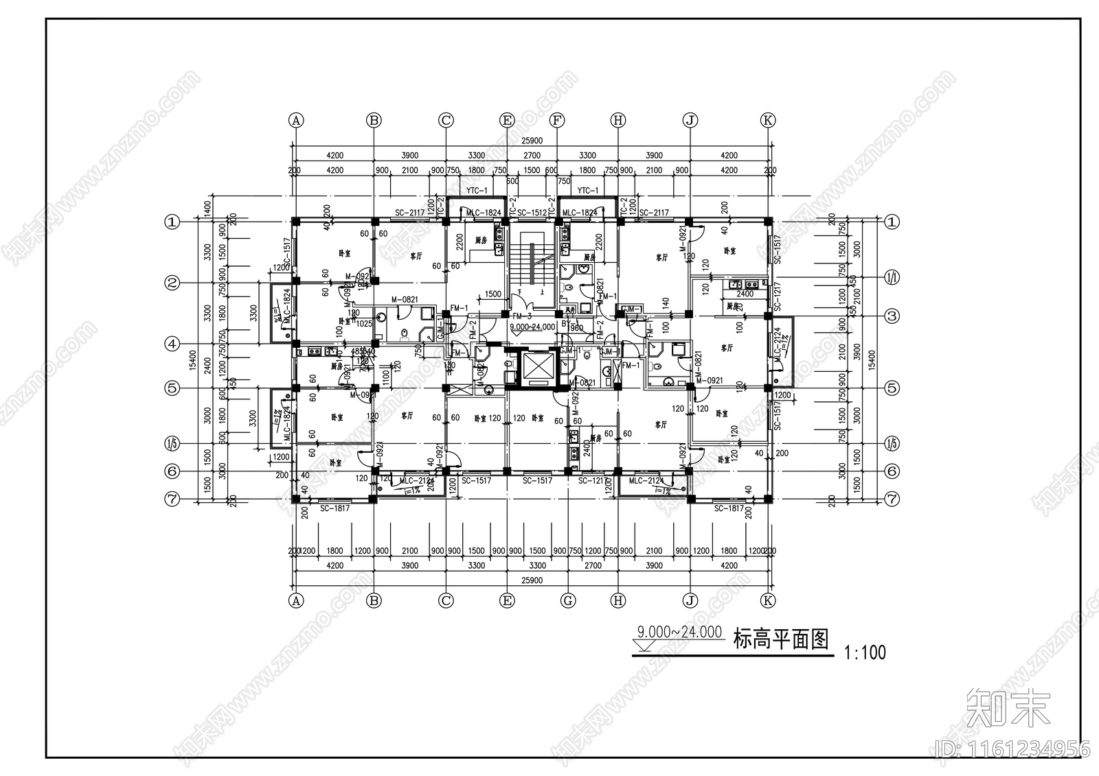 小高层住宅楼平立剖面图cad施工图下载【ID:1161234956】