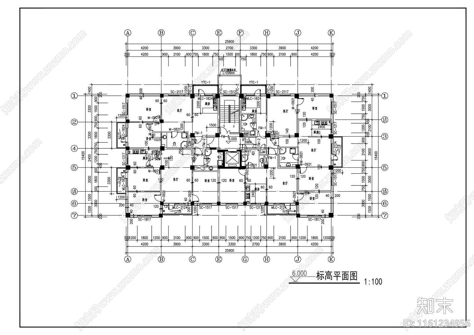 小高层住宅楼平立剖面图cad施工图下载【ID:1161234956】