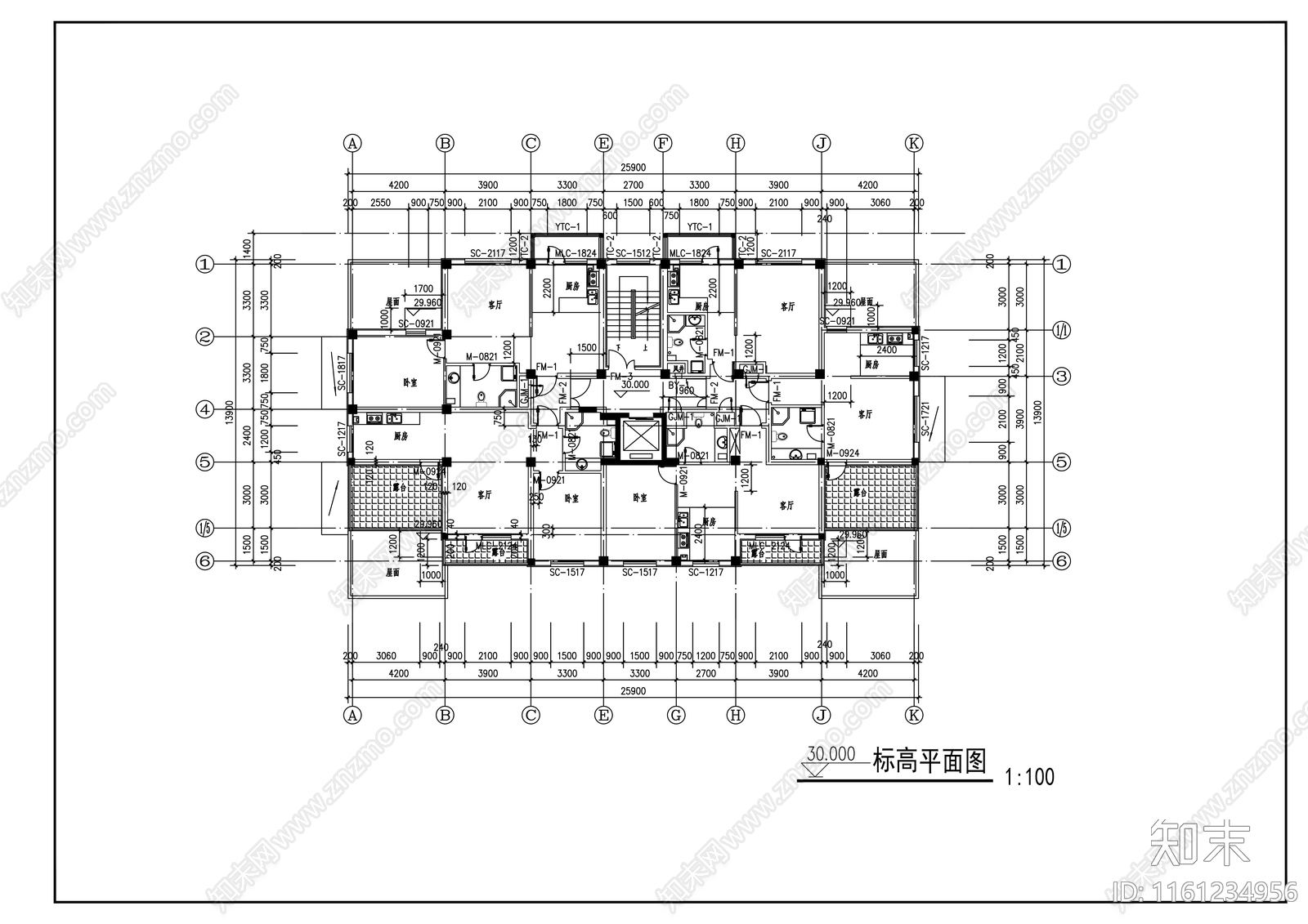 小高层住宅楼平立剖面图cad施工图下载【ID:1161234956】