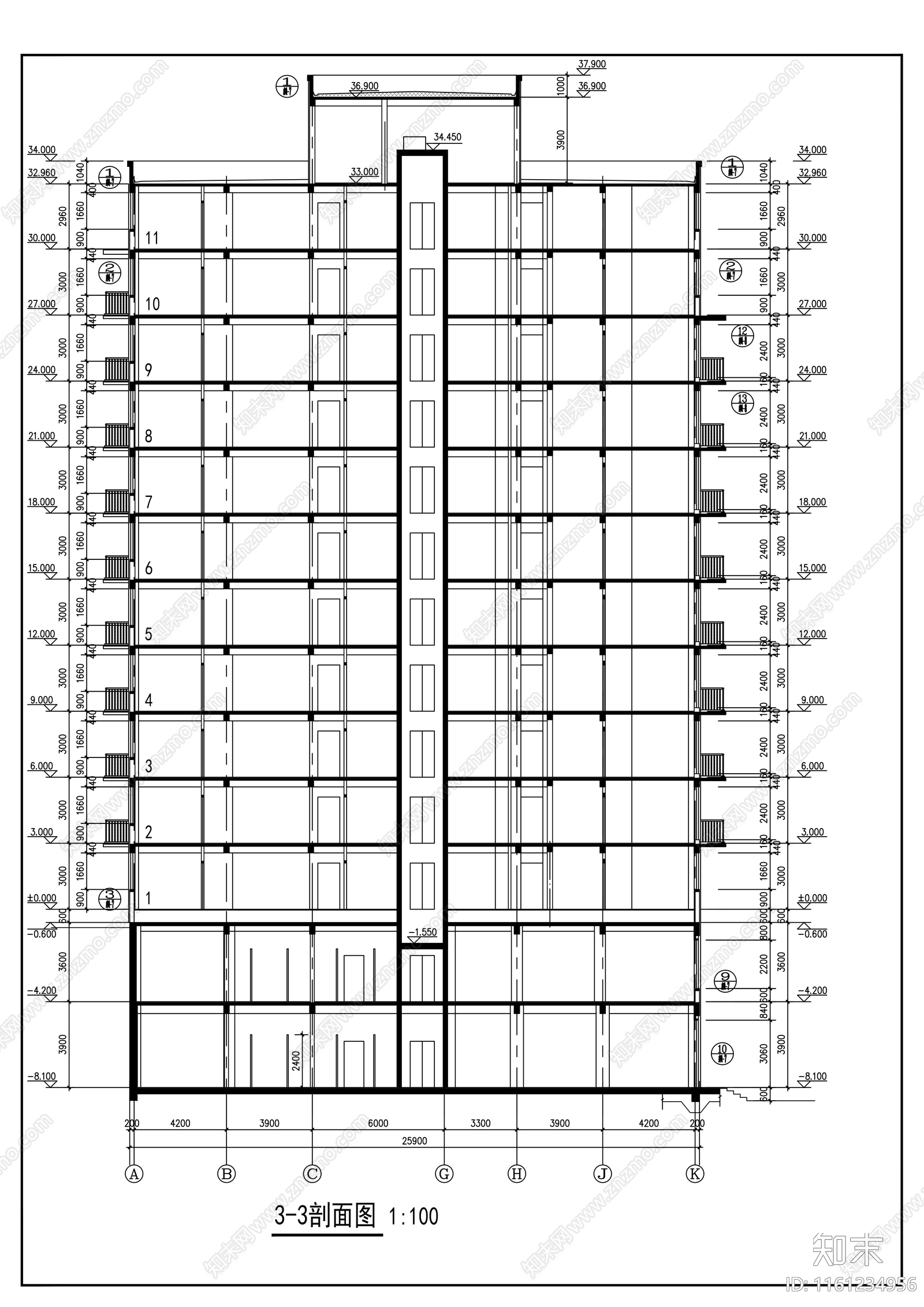 小高层住宅楼平立剖面图cad施工图下载【ID:1161234956】