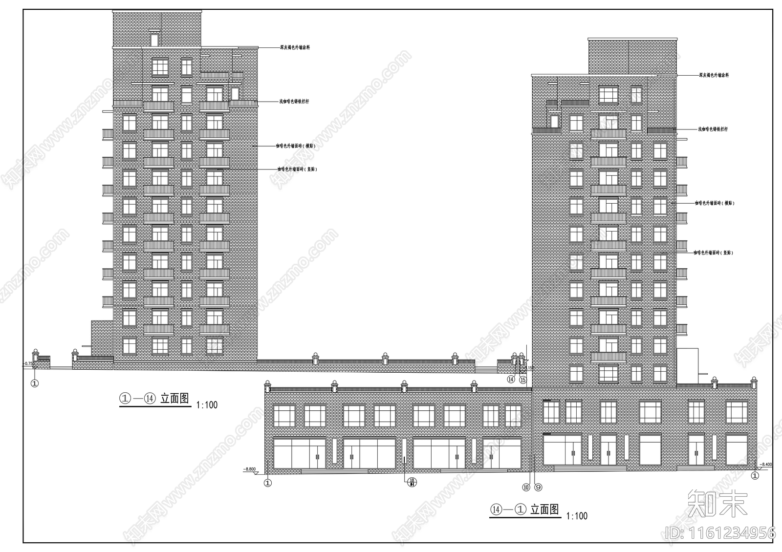 小高层住宅楼平立剖面图cad施工图下载【ID:1161234956】