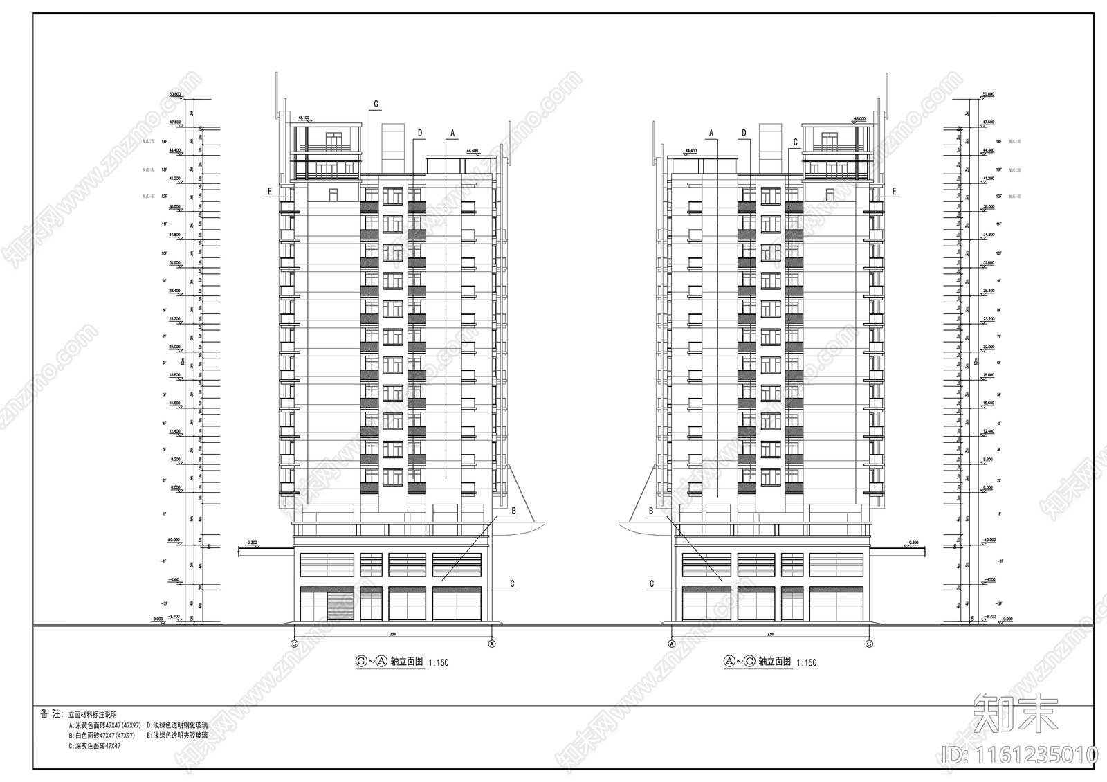 十四层底商住宅楼建cad施工图下载【ID:1161235010】