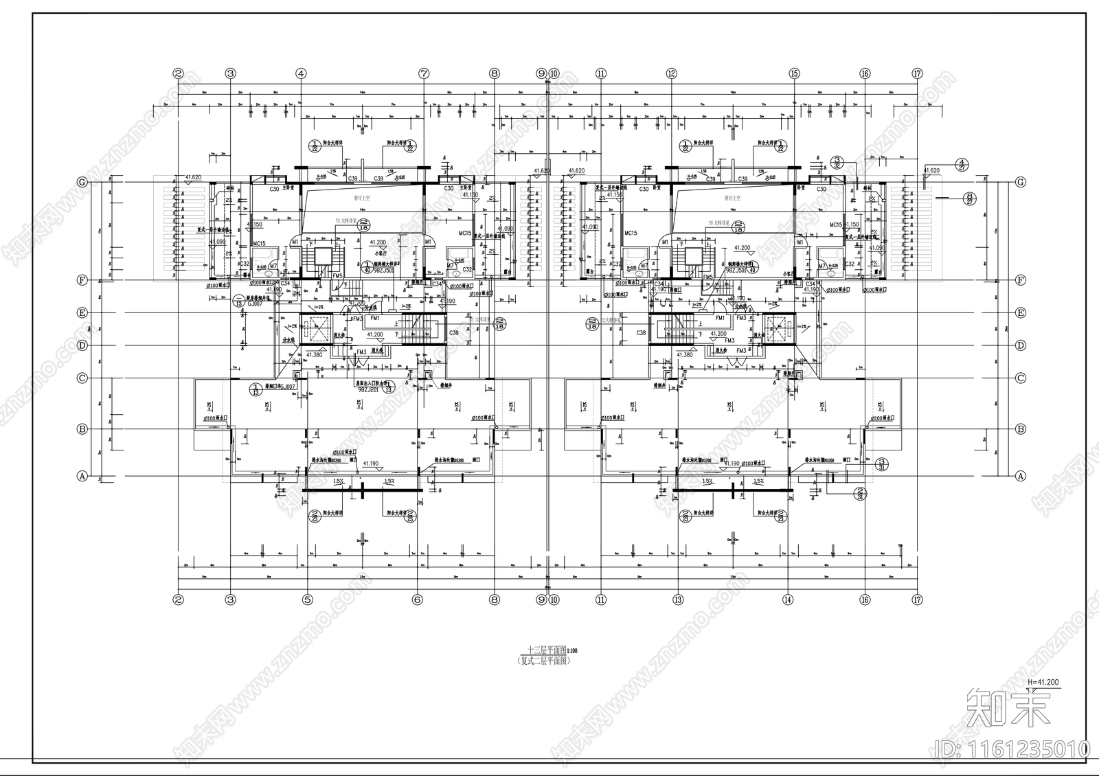 十四层底商住宅楼建cad施工图下载【ID:1161235010】