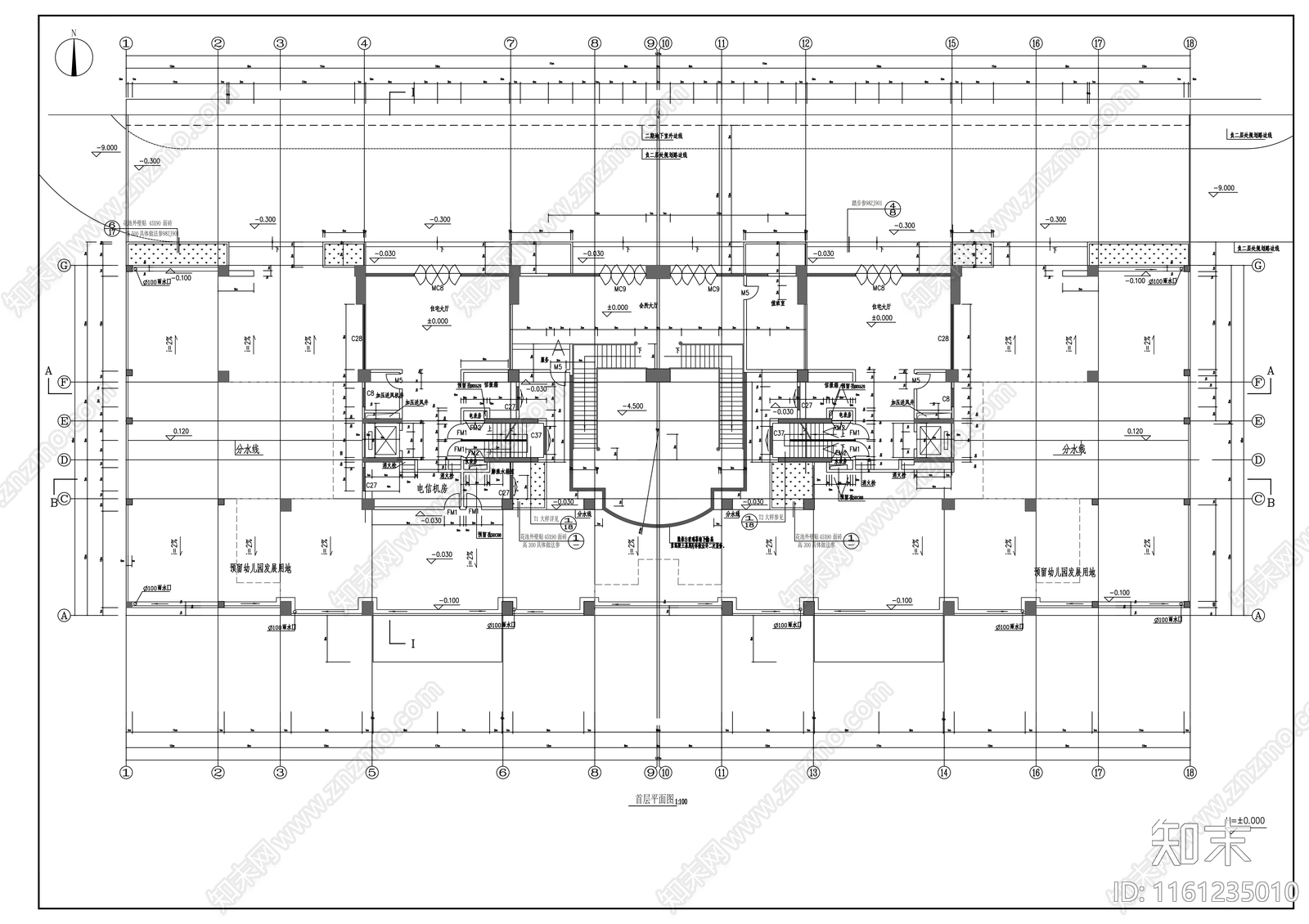 十四层底商住宅楼建cad施工图下载【ID:1161235010】