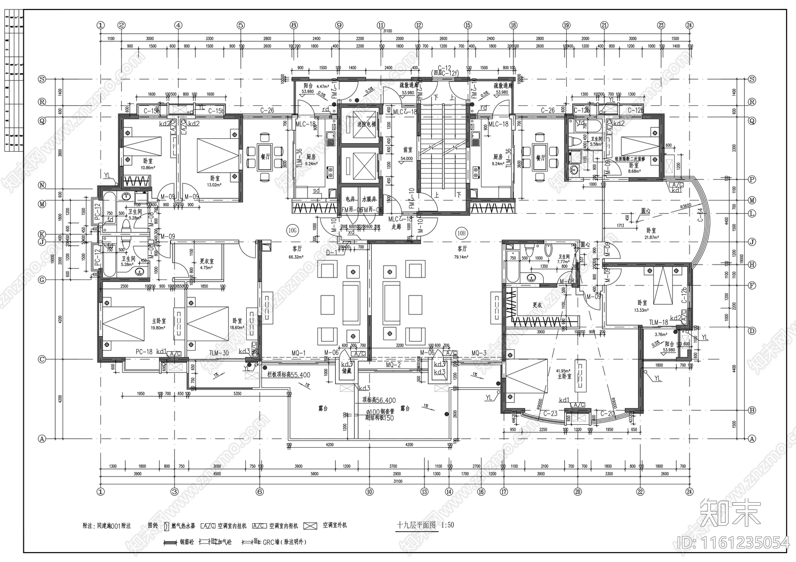 十四层欧式住宅楼建cad施工图下载【ID:1161235054】