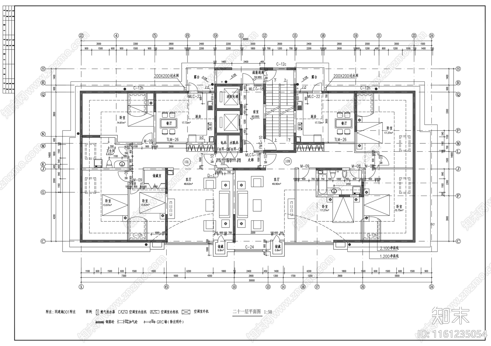 十四层欧式住宅楼建cad施工图下载【ID:1161235054】