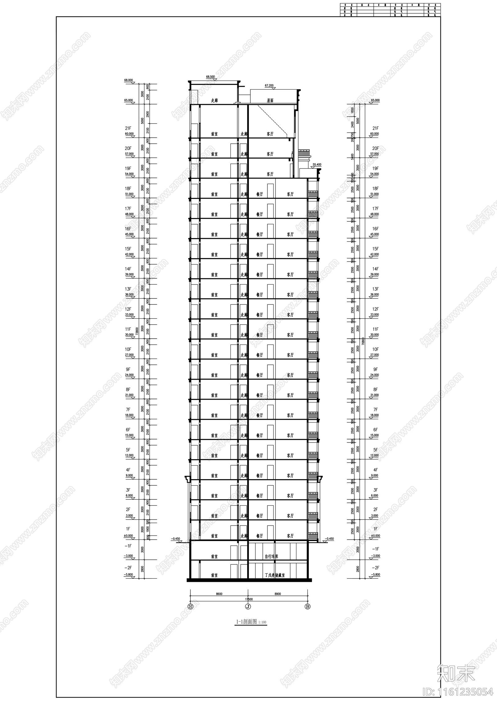 十四层欧式住宅楼建cad施工图下载【ID:1161235054】