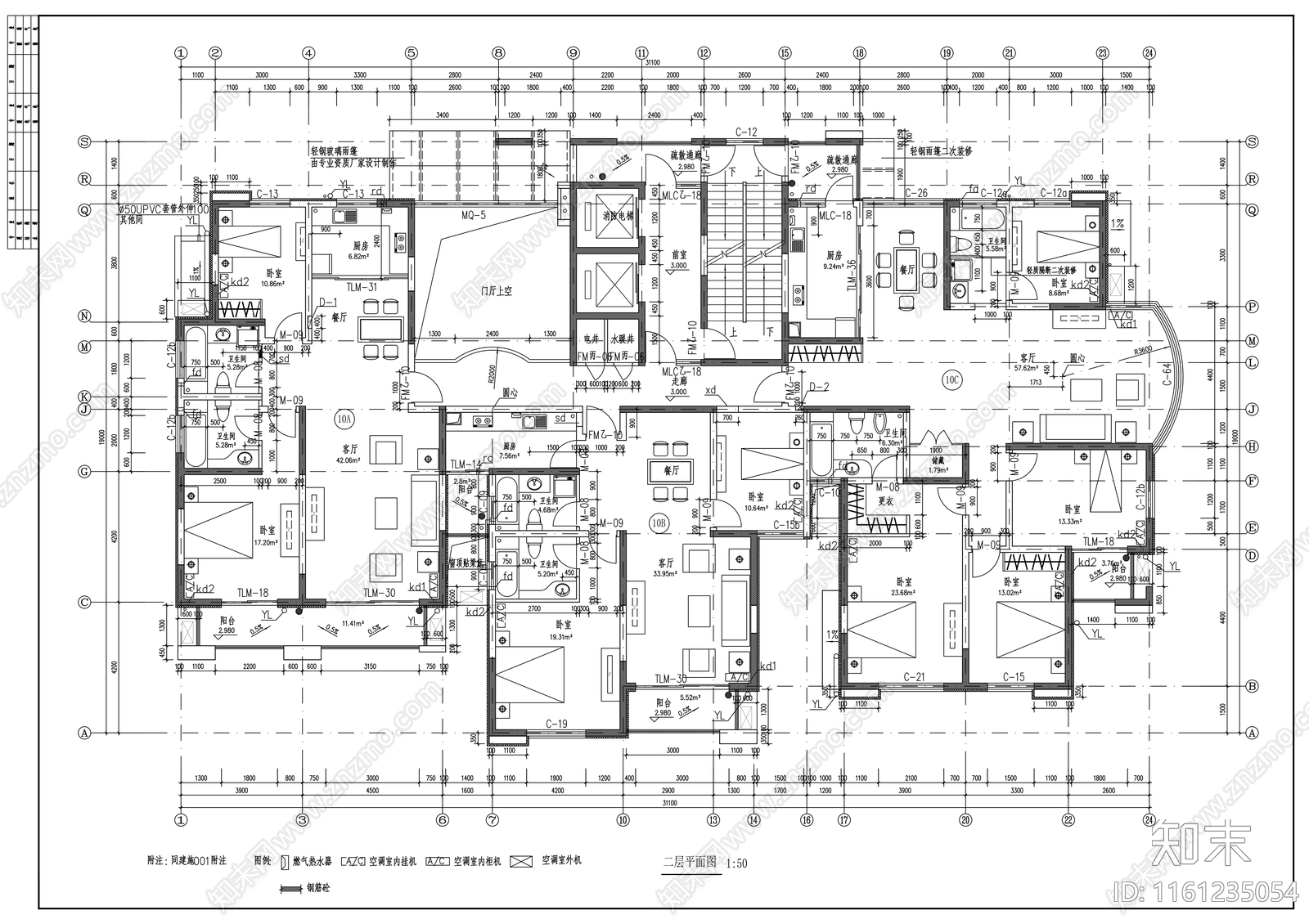 十四层欧式住宅楼建cad施工图下载【ID:1161235054】