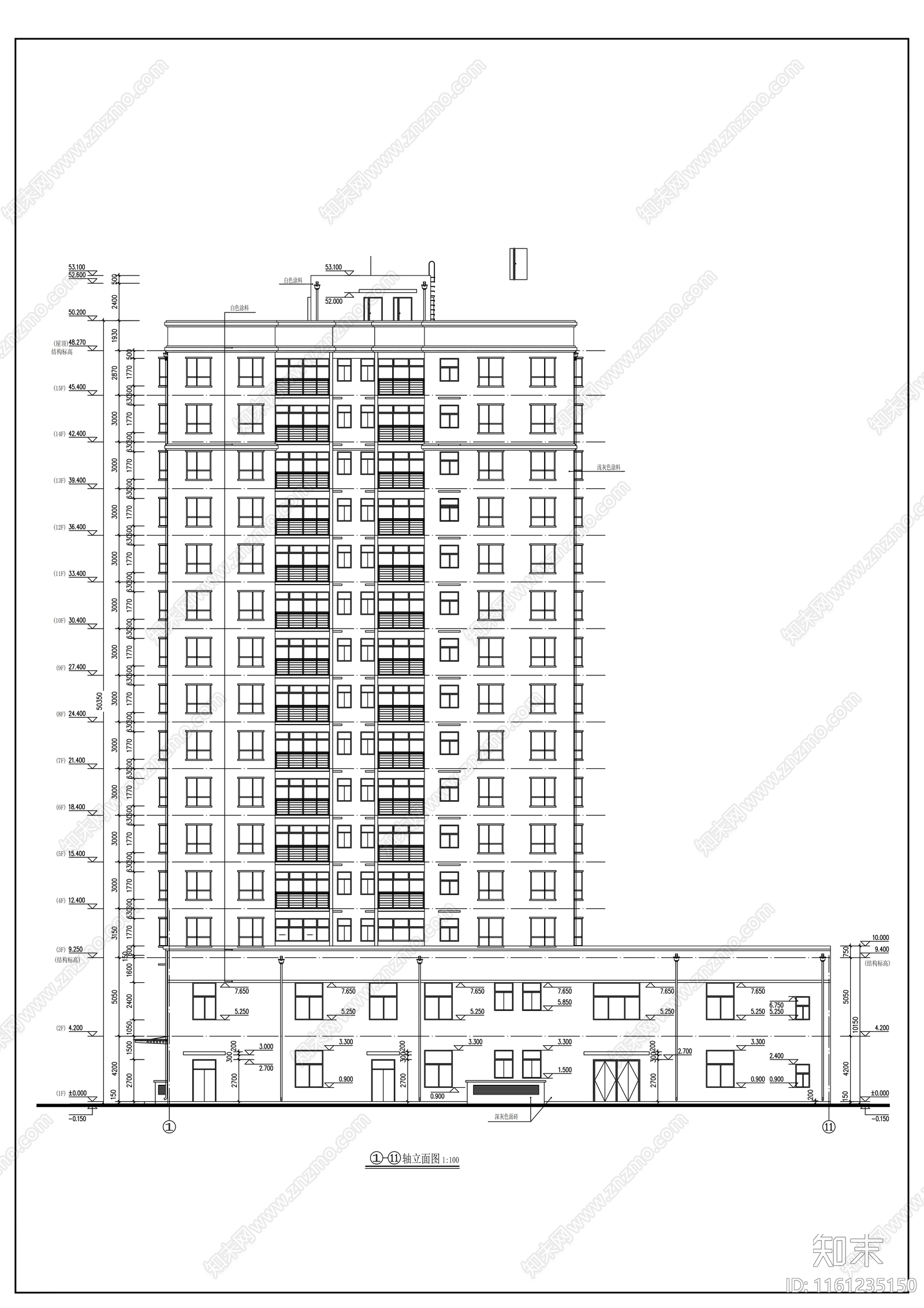 十五层商住楼建筑设计图cad施工图下载【ID:1161235150】