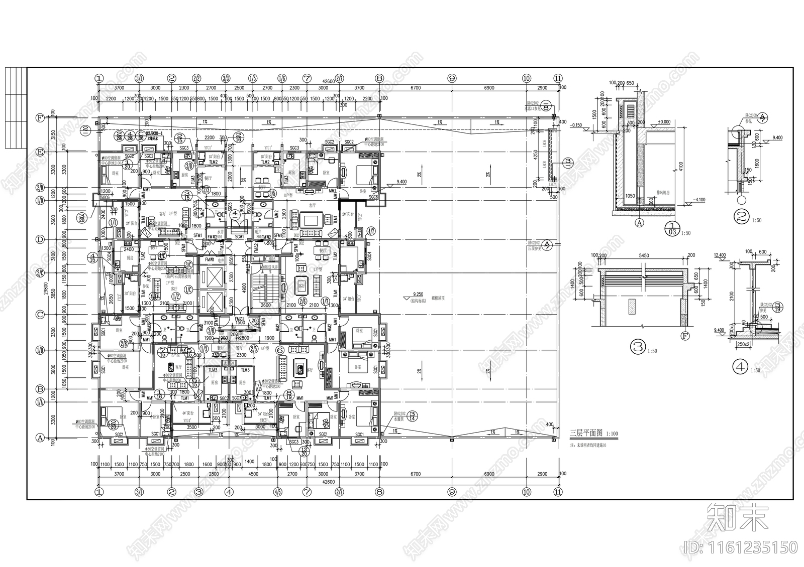 十五层商住楼建筑设计图cad施工图下载【ID:1161235150】