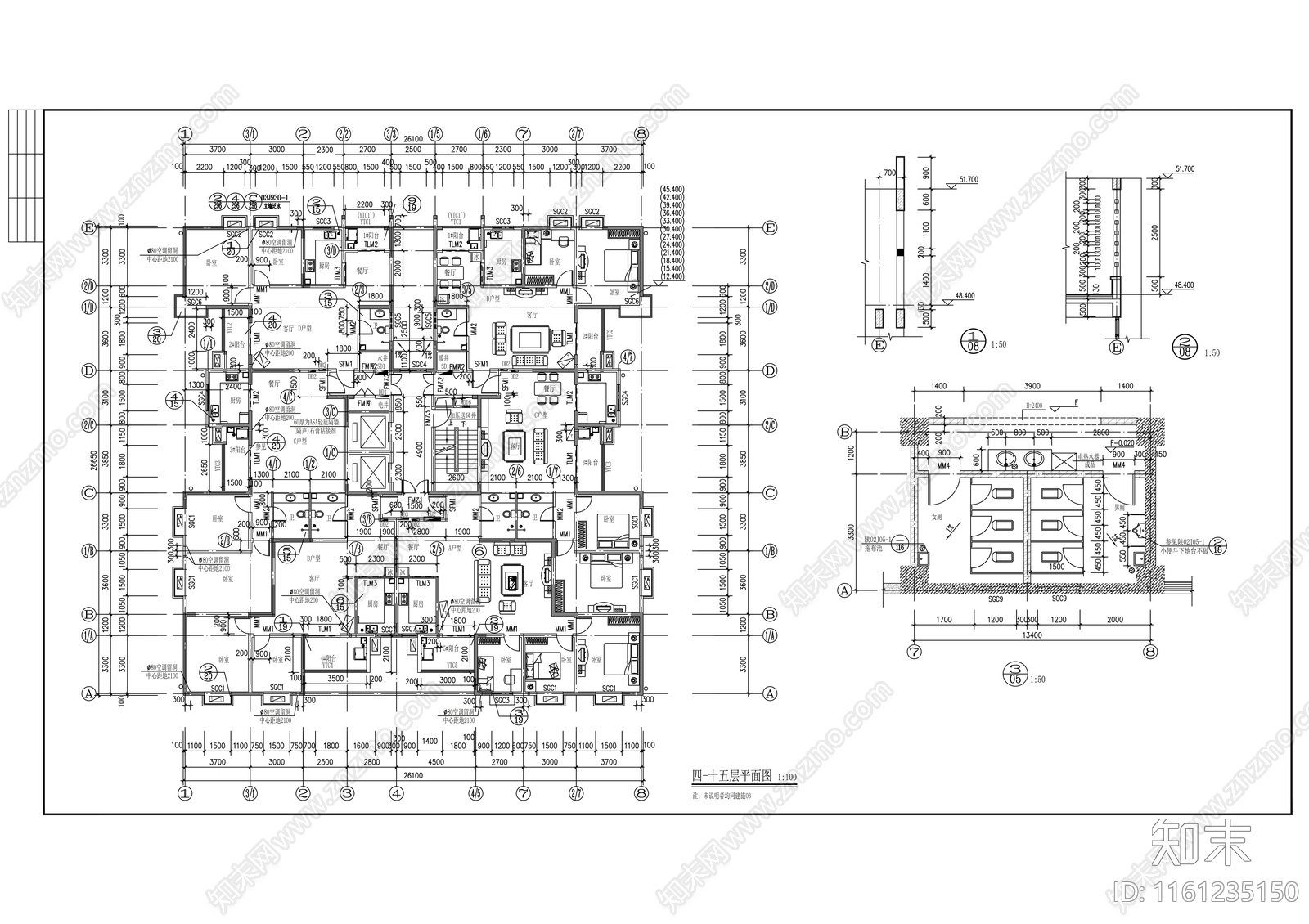 十五层商住楼建筑设计图cad施工图下载【ID:1161235150】