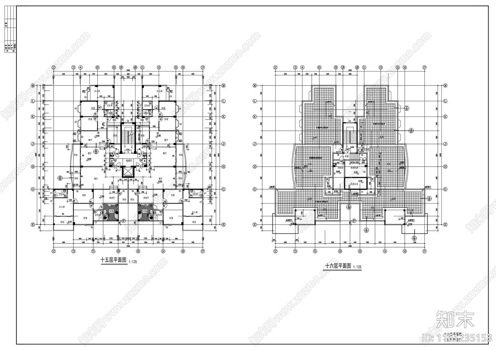 十五层商住楼建cad施工图下载【ID:1161235153】