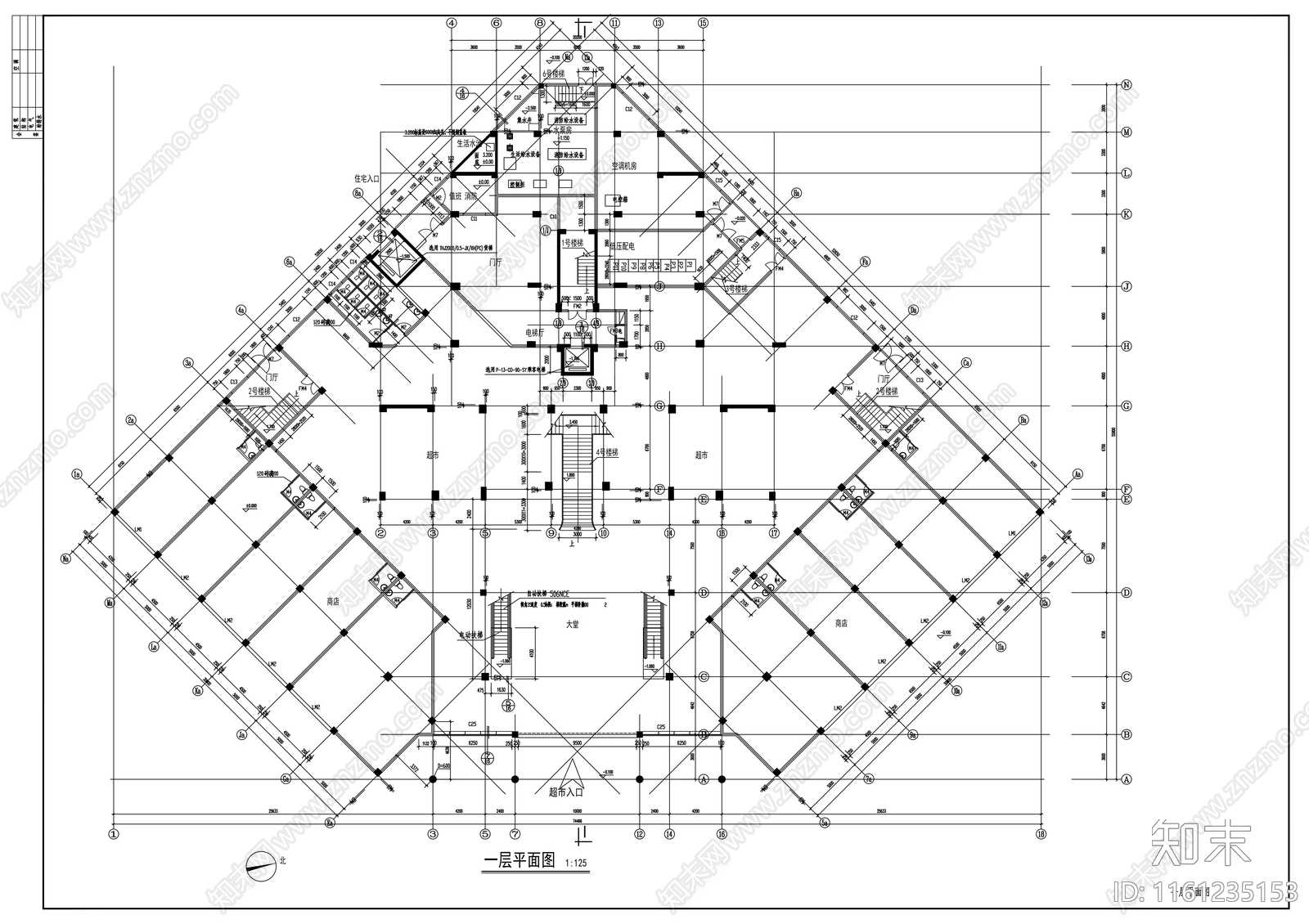 十五层商住楼建cad施工图下载【ID:1161235153】