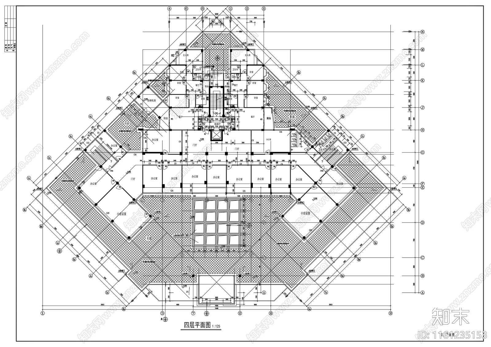 十五层商住楼建cad施工图下载【ID:1161235153】