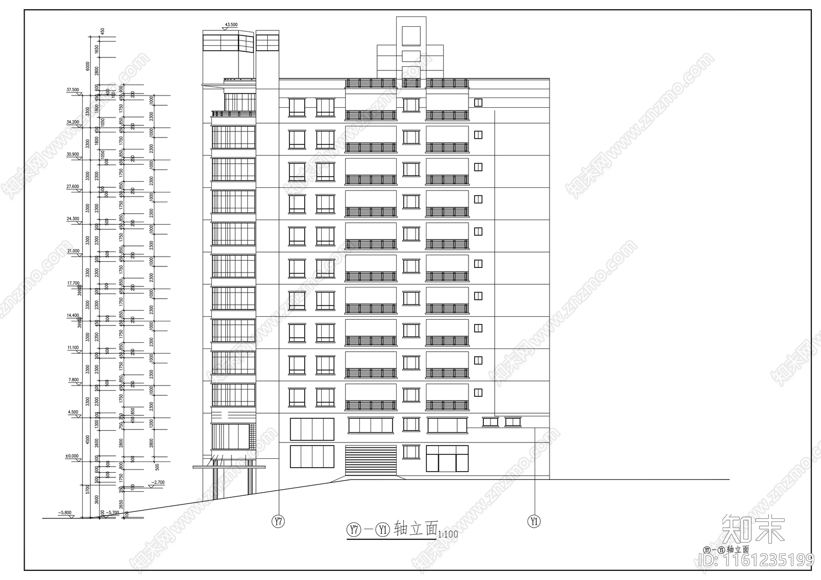 十一层商住楼建筑方案图cad施工图下载【ID:1161235199】