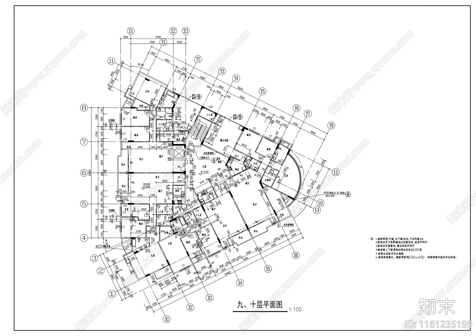 十一层商住楼建筑方案图cad施工图下载【ID:1161235199】