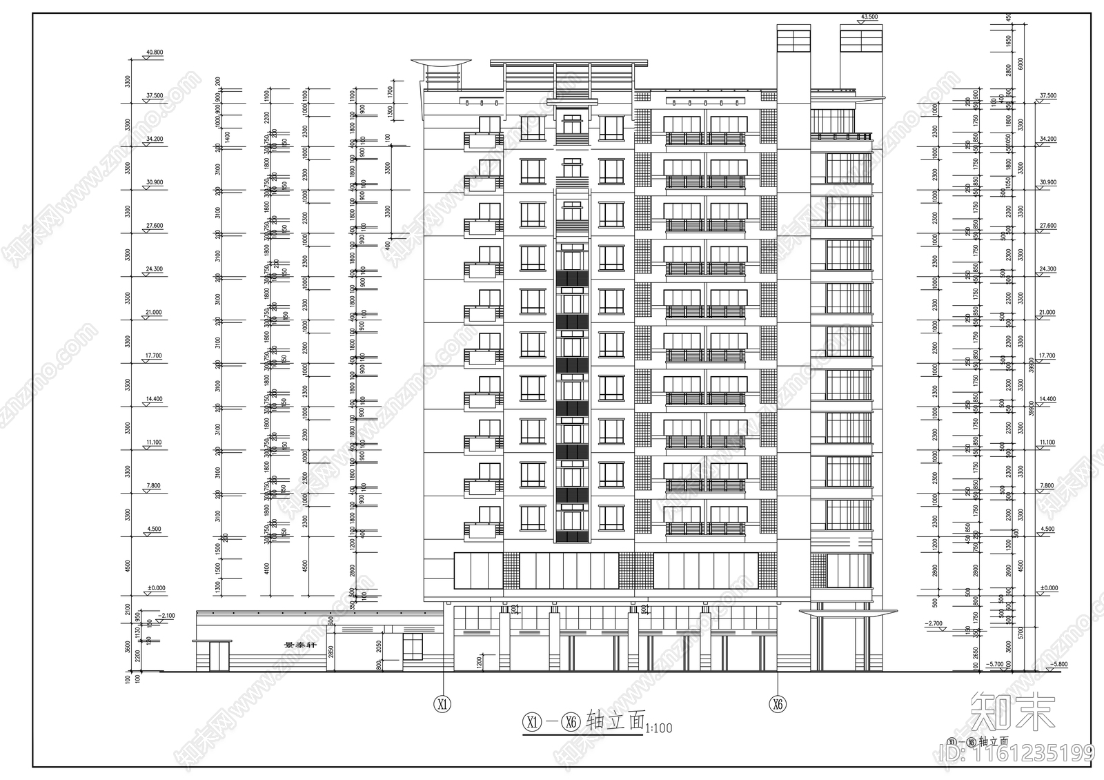 十一层商住楼建筑方案图cad施工图下载【ID:1161235199】