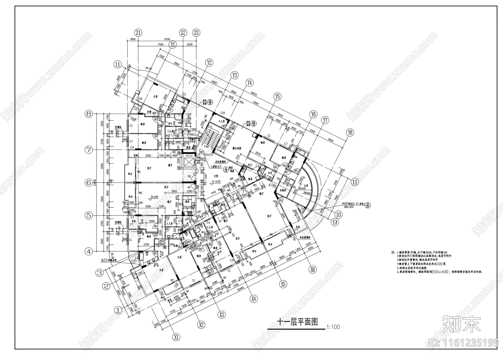 十一层商住楼建筑方案图cad施工图下载【ID:1161235199】