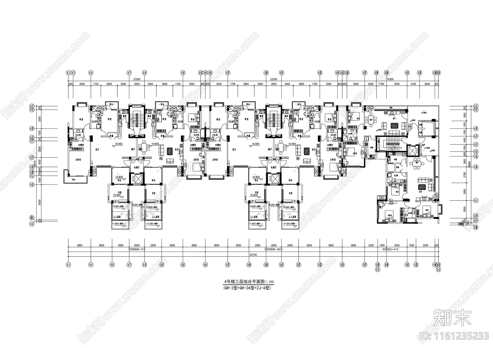 十一层商住楼建cad施工图下载【ID:1161235233】