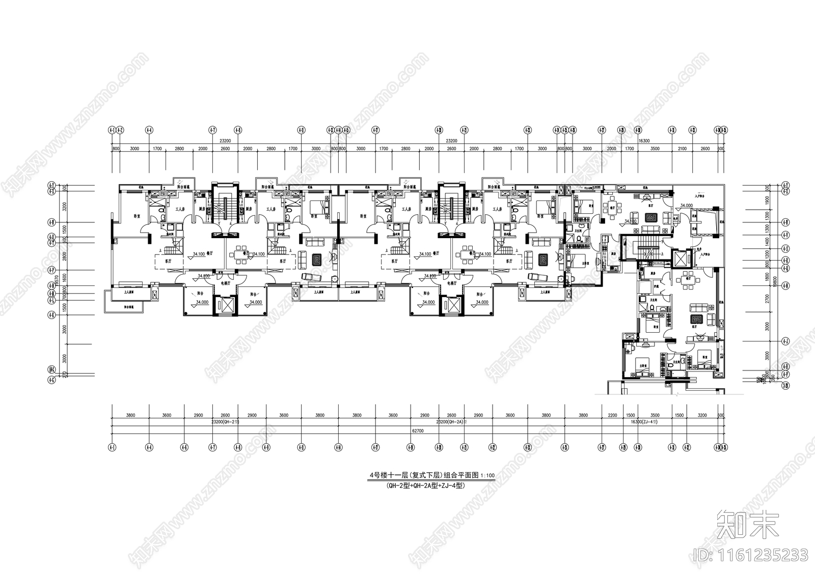 十一层商住楼建cad施工图下载【ID:1161235233】