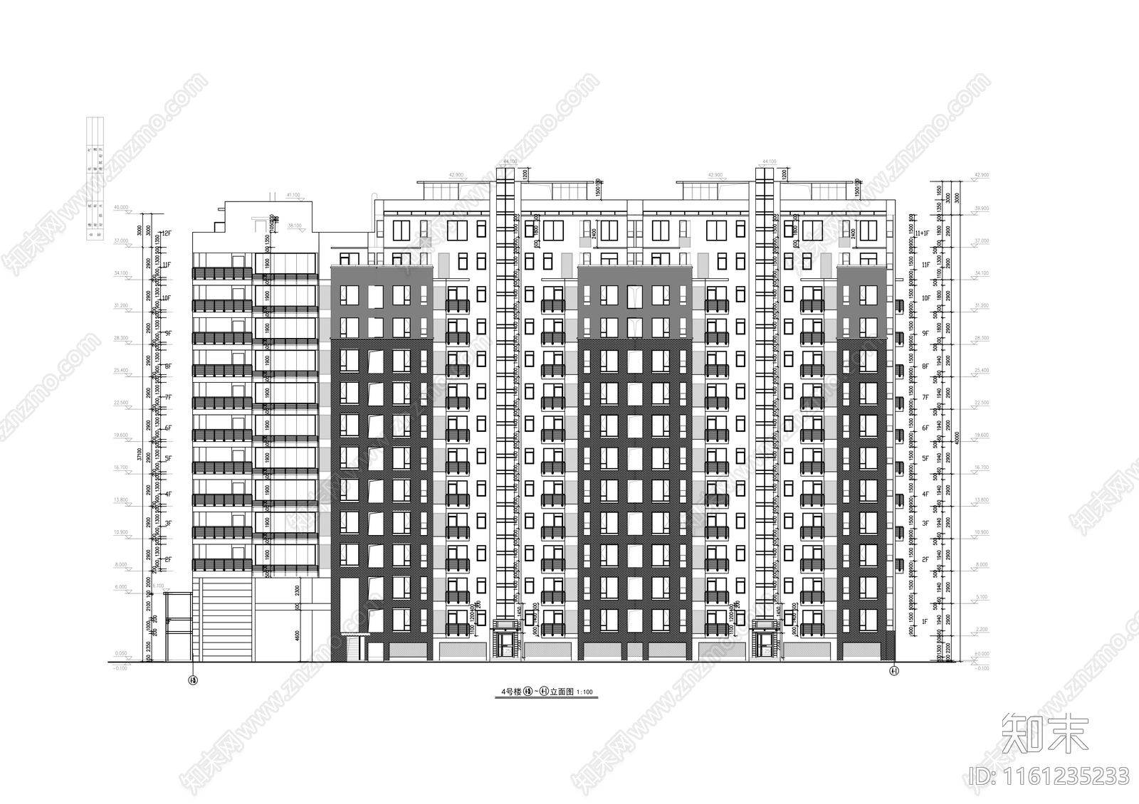 十一层商住楼建cad施工图下载【ID:1161235233】