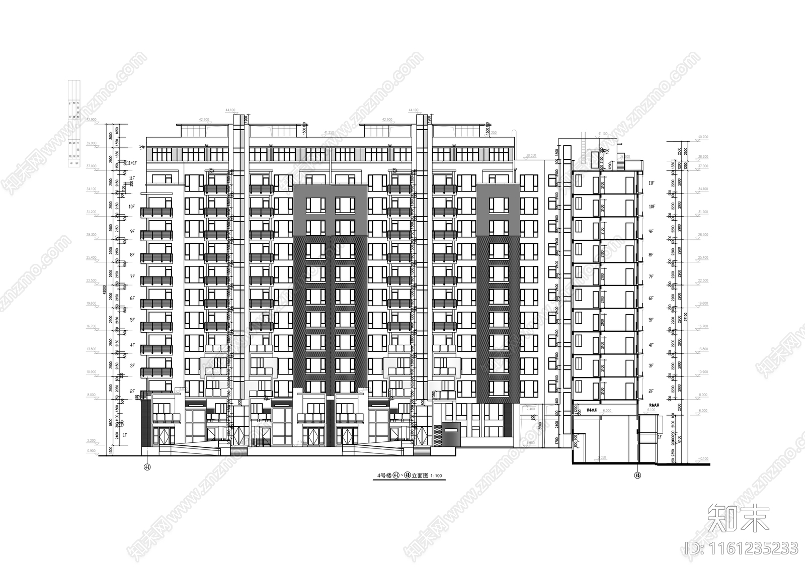 十一层商住楼建cad施工图下载【ID:1161235233】