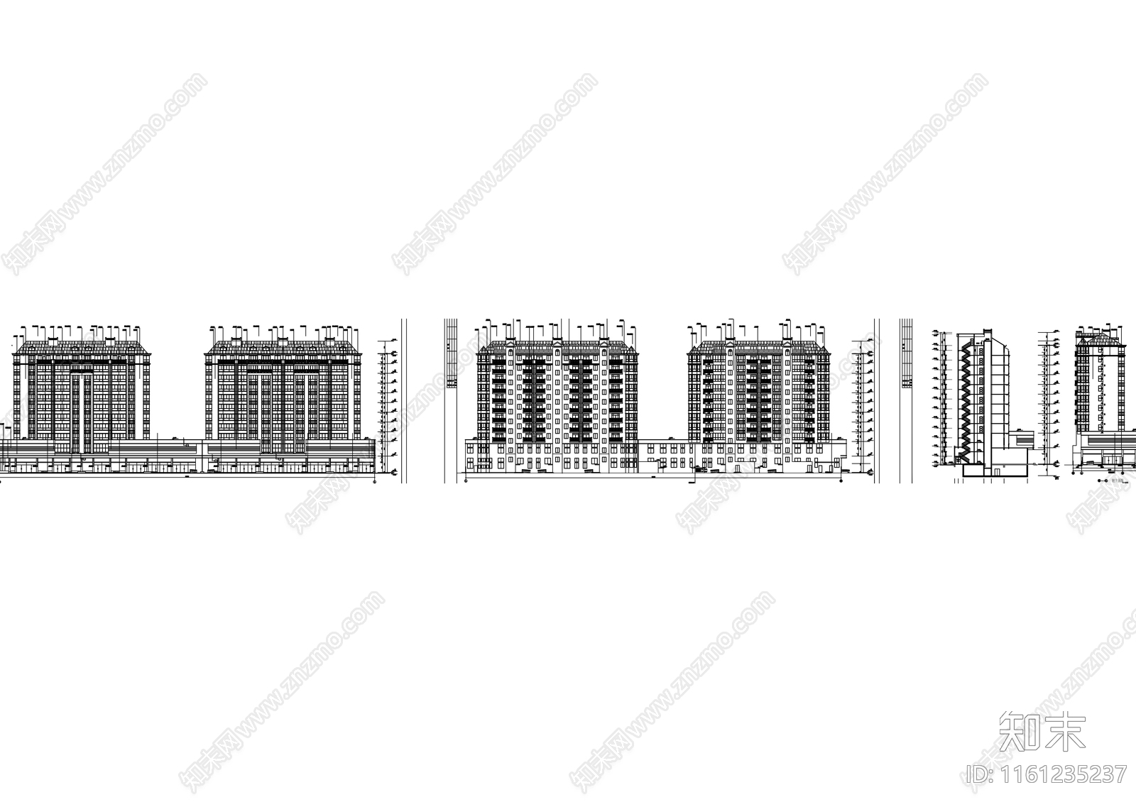 十一层沿街欧式商住楼建cad施工图下载【ID:1161235237】