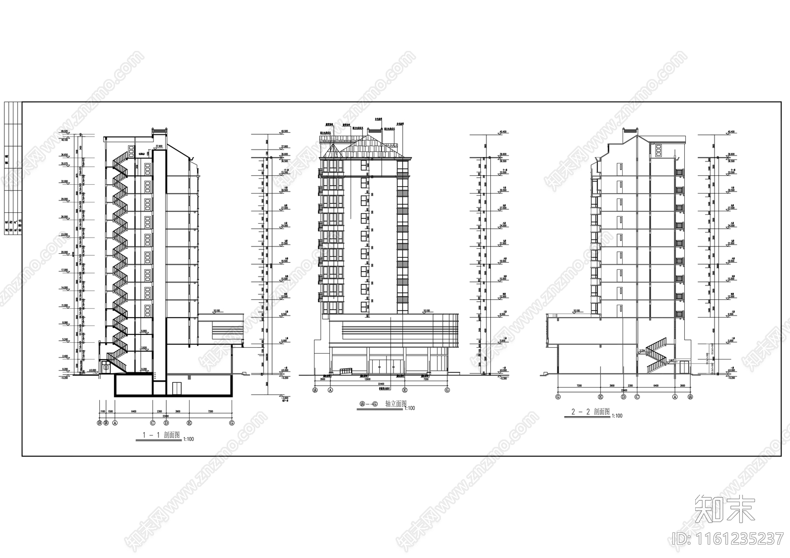 十一层沿街欧式商住楼建cad施工图下载【ID:1161235237】