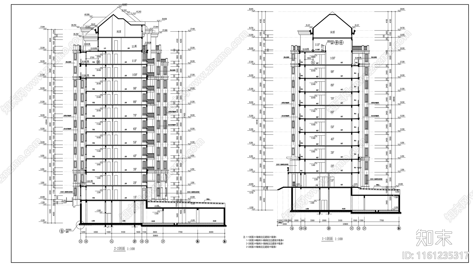 十一层住宅楼建筑设计方案图cad施工图下载【ID:1161235317】