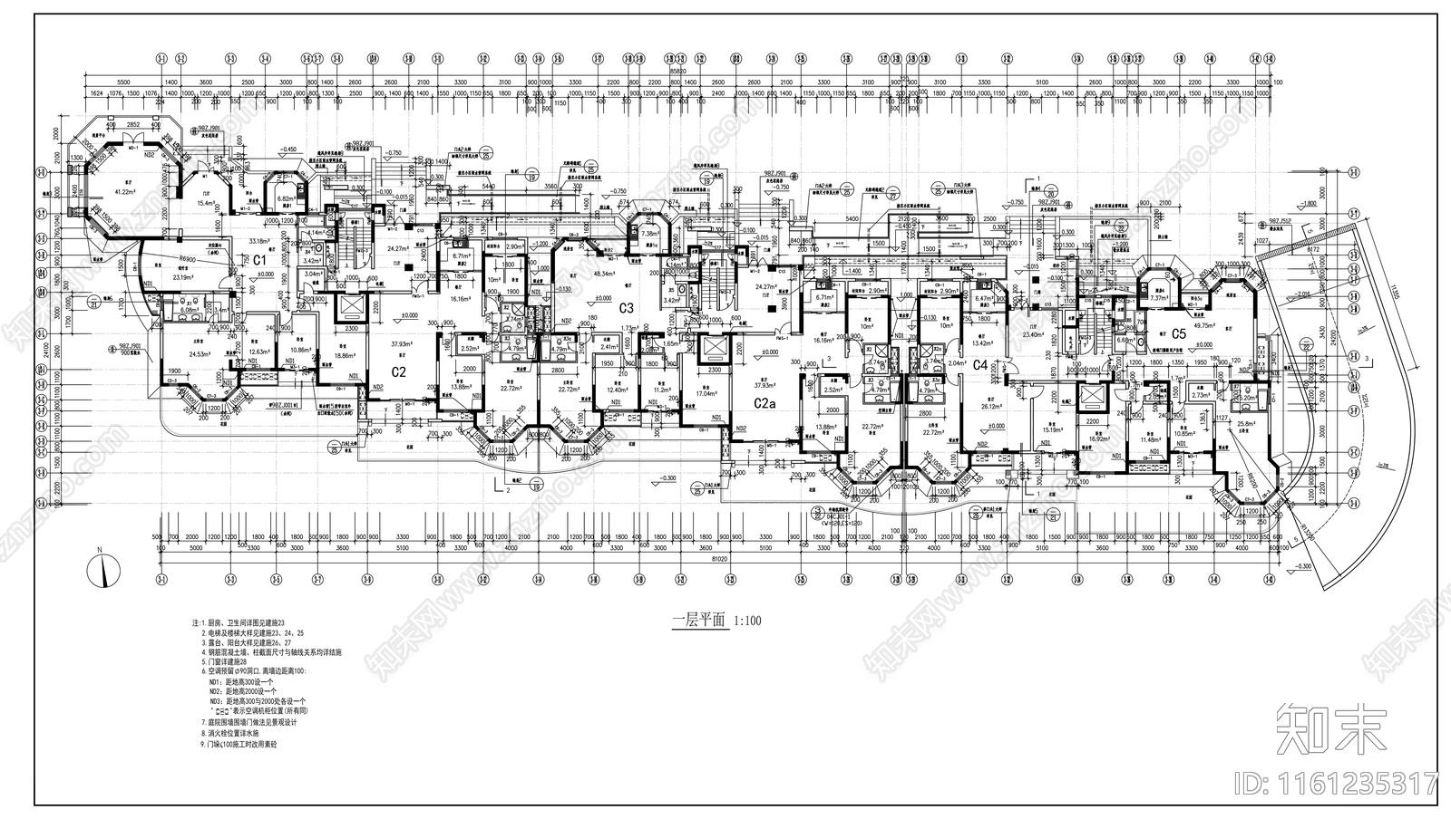 十一层住宅楼建筑设计方案图cad施工图下载【ID:1161235317】