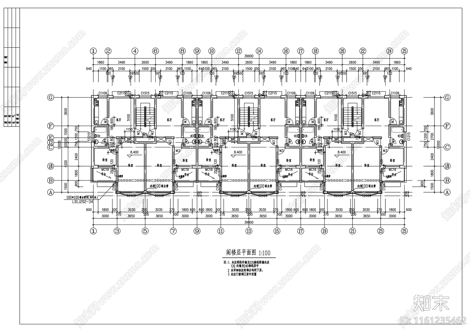 四层简欧式带阁楼住宅楼建cad施工图下载【ID:1161235462】