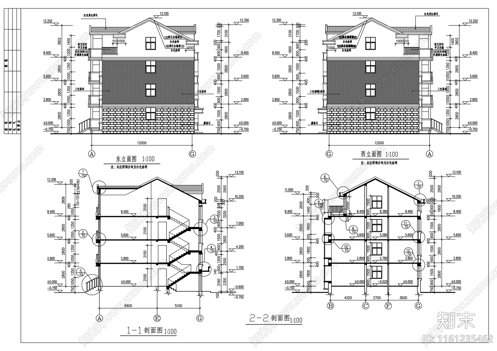 四层简欧式带阁楼住宅楼建cad施工图下载【ID:1161235462】