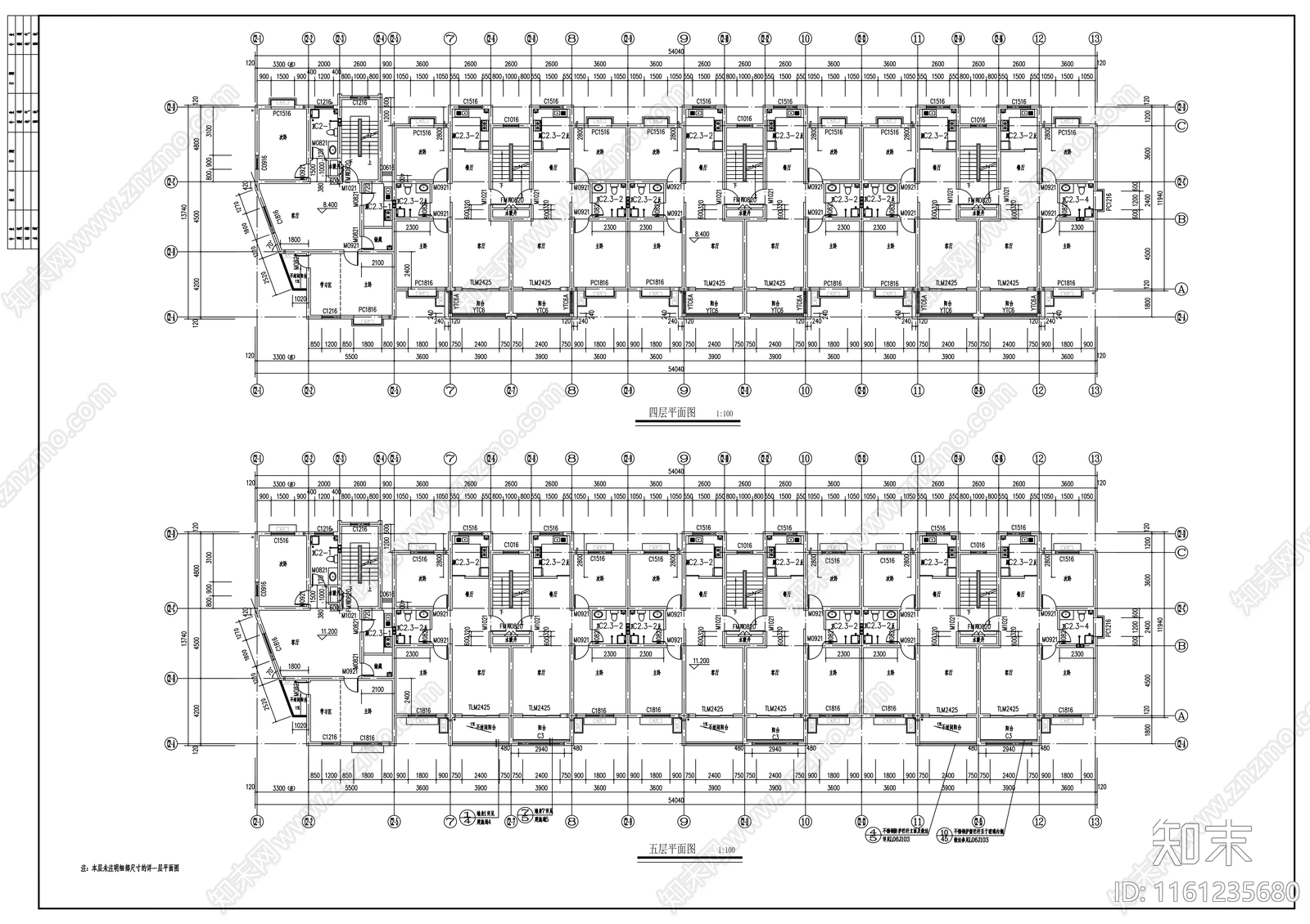 五层住宅楼建cad施工图下载【ID:1161235680】