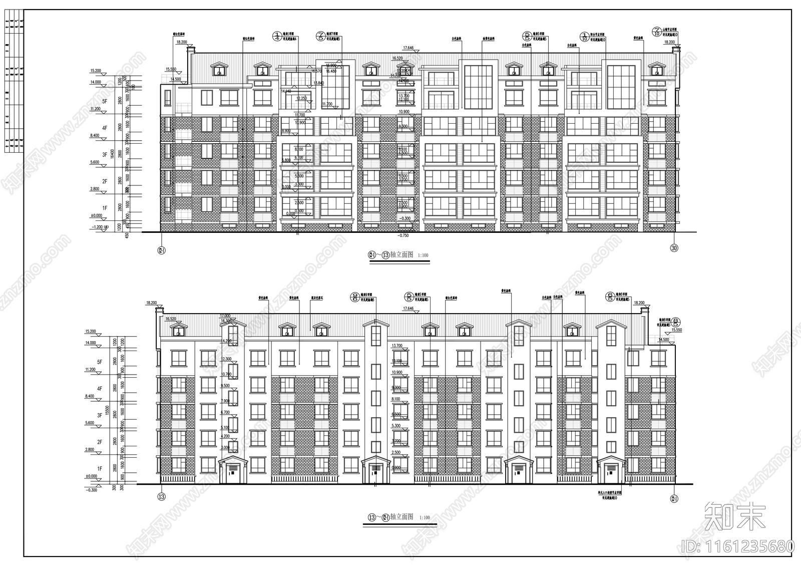 五层住宅楼建cad施工图下载【ID:1161235680】