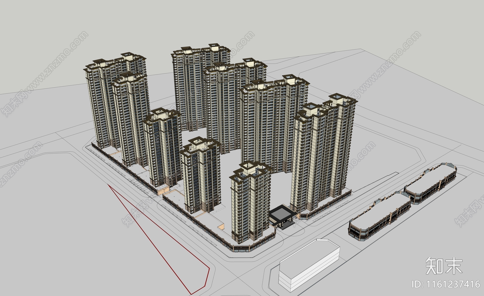新中式高层住宅小区SU模型下载【ID:1161237416】