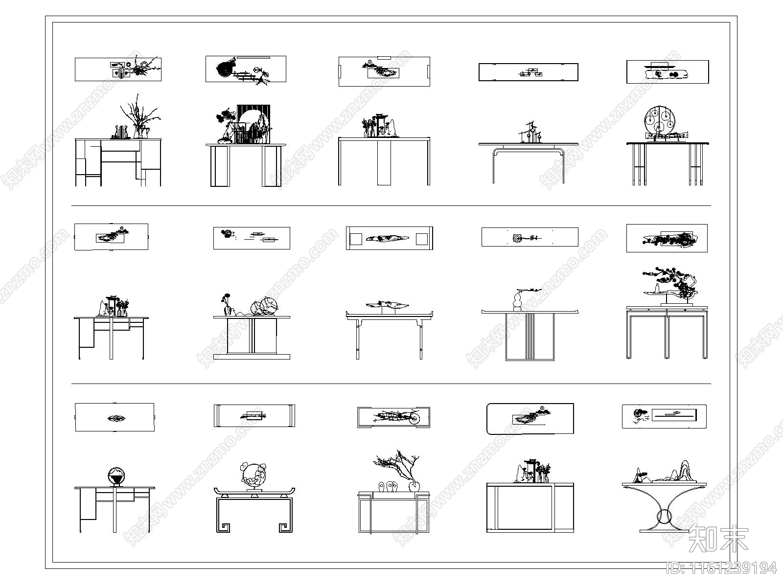 新中式摆件施工图下载【ID:1161239194】