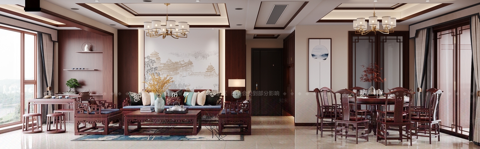 中式多人沙发罗汉床SU模型下载【ID:1227464601】
