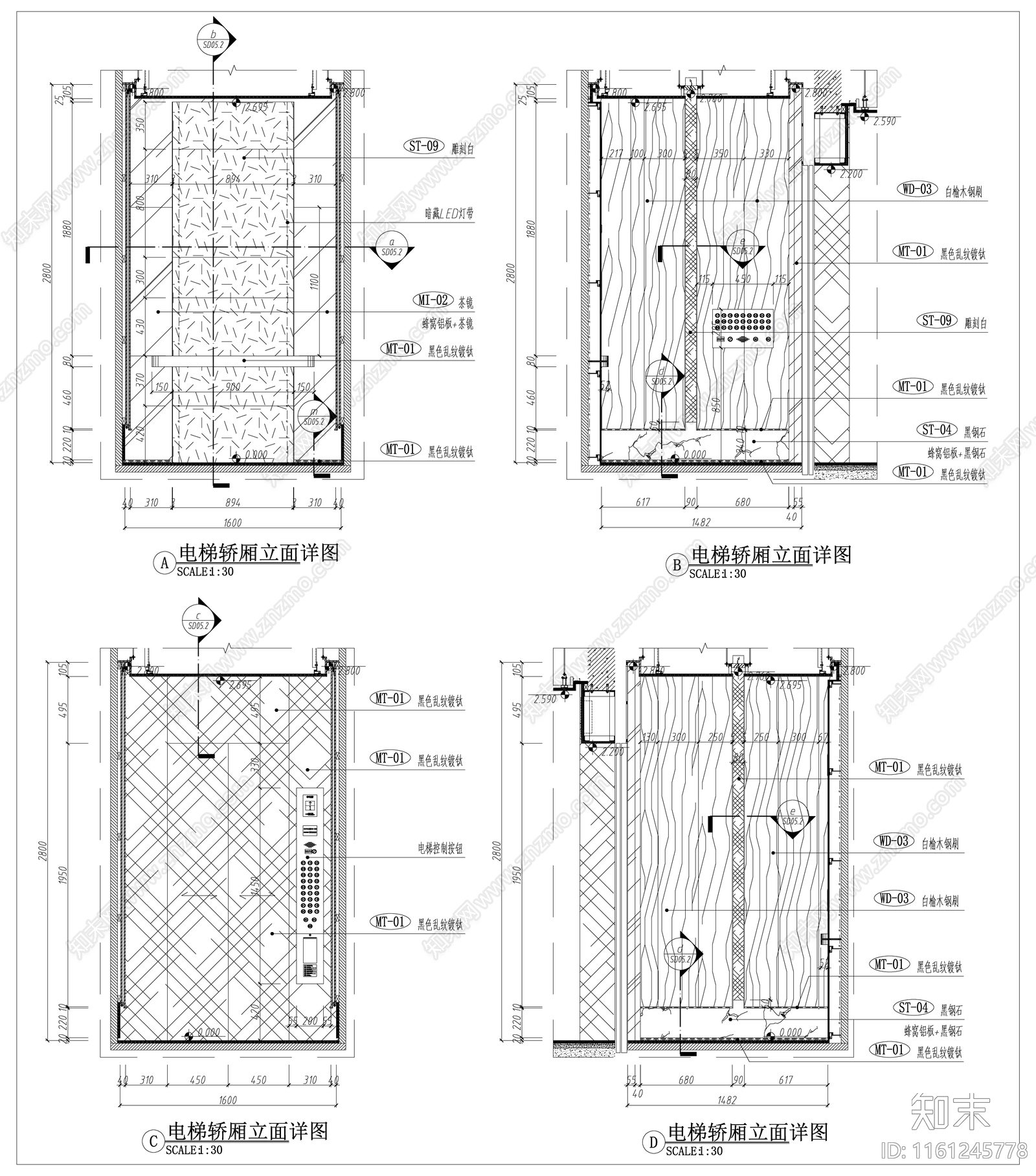 电梯轿厢cad施工图下载【ID:1161245778】